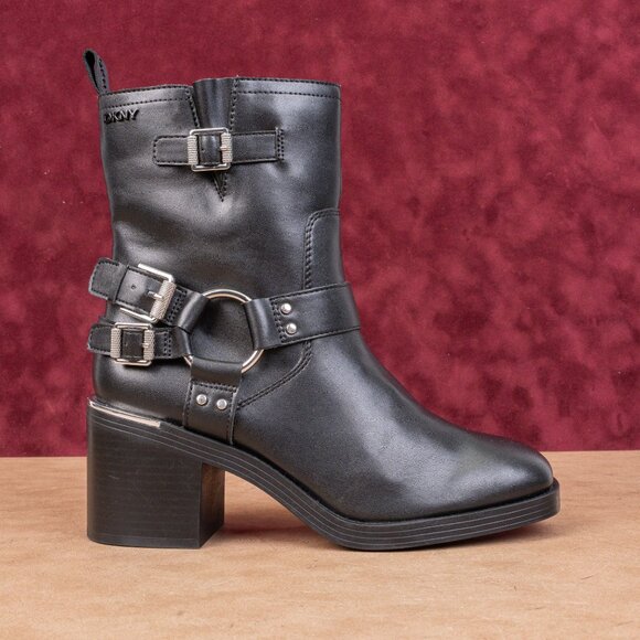 DKNY Women Nolan Vegan Leather Harness Moto Biker Ankle Boots sz 7 - Picture 4 of 8